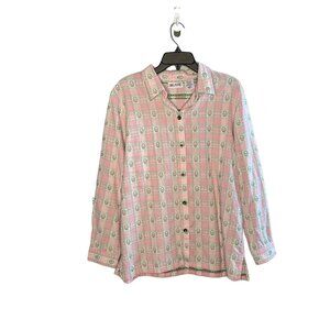 Vintage Blair Button Up Easter Basket Women's Large Long Sleeve Pink Plaid Green